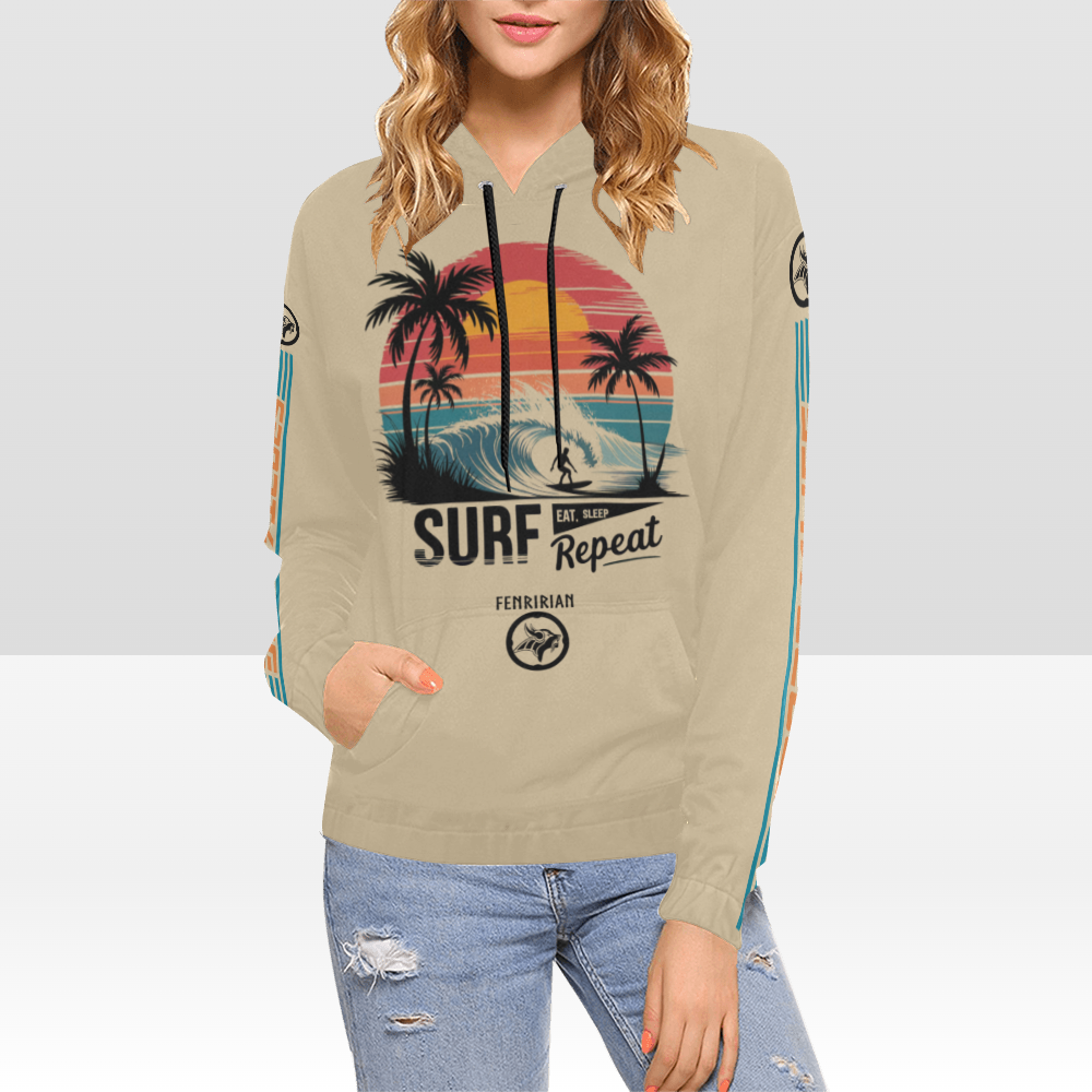 Surf Eat Sleep Repeat All Over Print Hoodie for Women (USA Size) (Model H13)