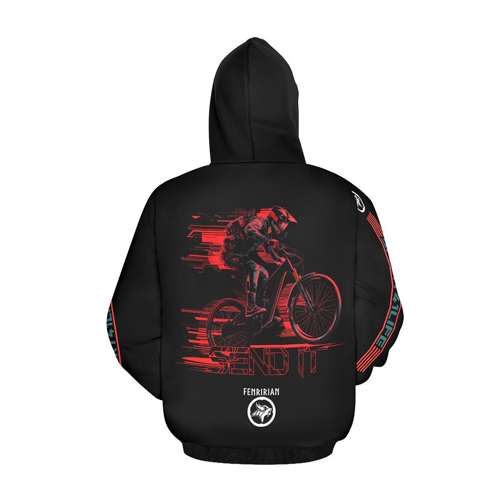 Thumbnail: Cyberpunk Mountainbiker All Over Print Hoodie for Men (USA Size) (Model H13)