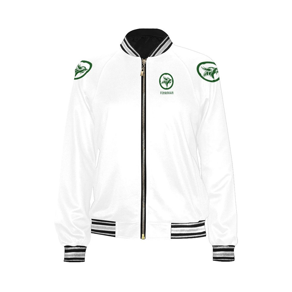 Thumbnail: Fenririan white All Over Print Bomber Jacket for Women (Model H21)