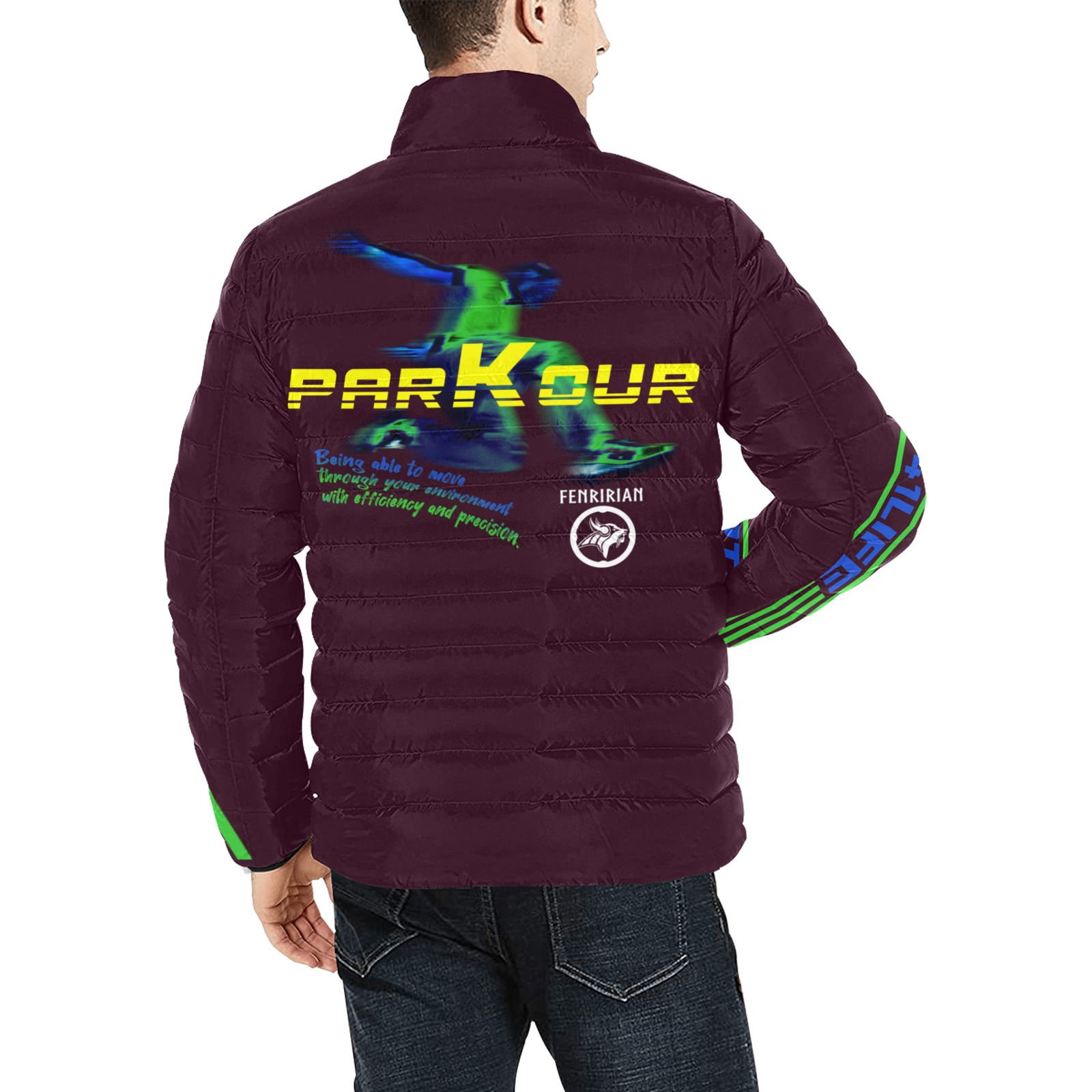 Parkour Men's Stand Collar Padded Jacket (Model H41)