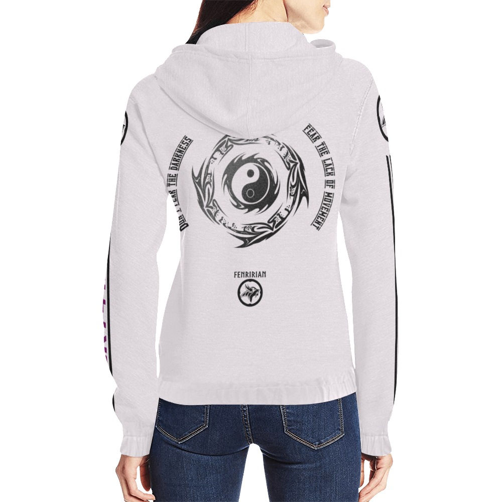 Black YinYang Rose All Over Print Full Zip Hoodie for Women (Model H14)