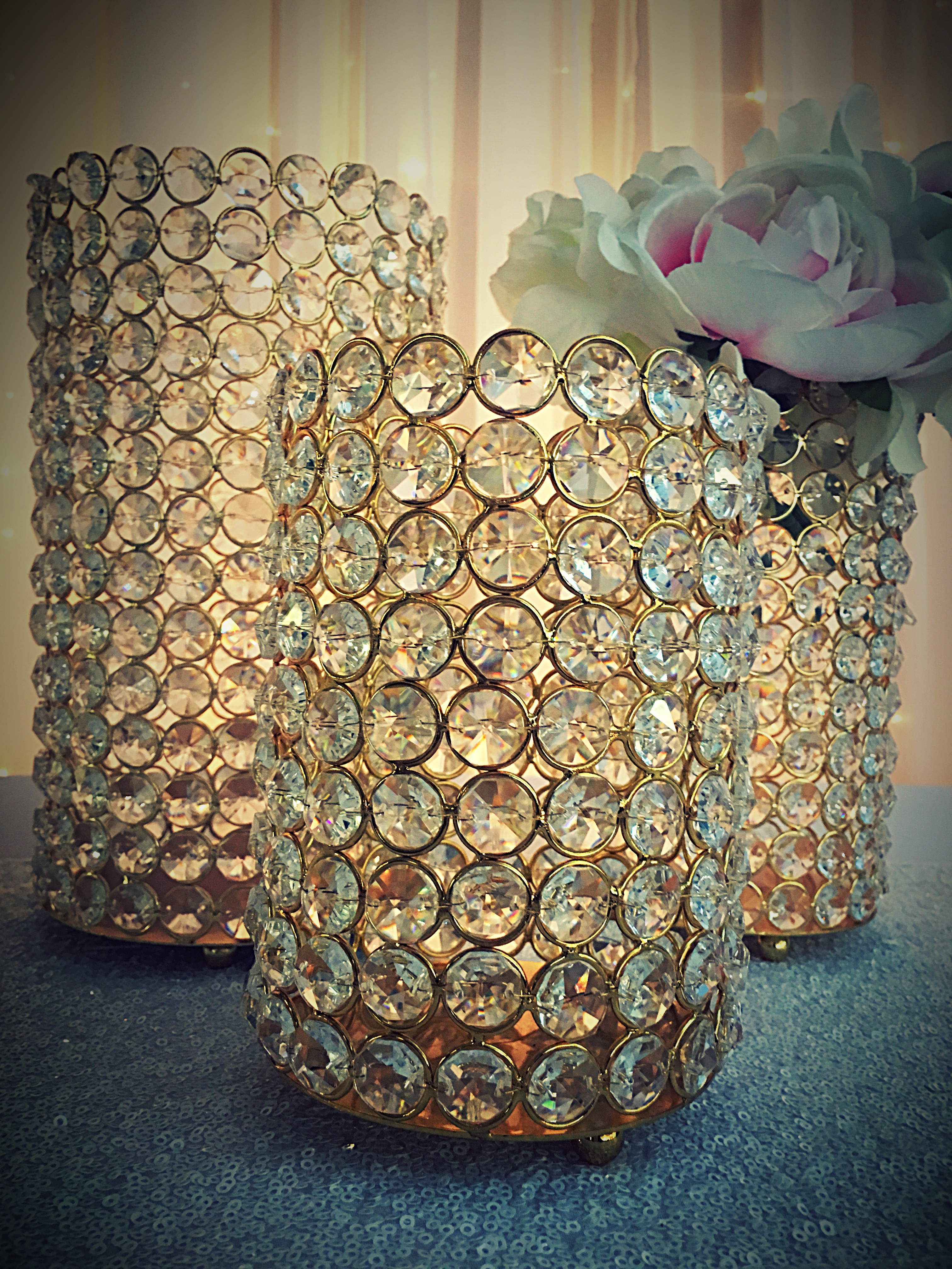 3 pc Gold Crystal Pillar Set