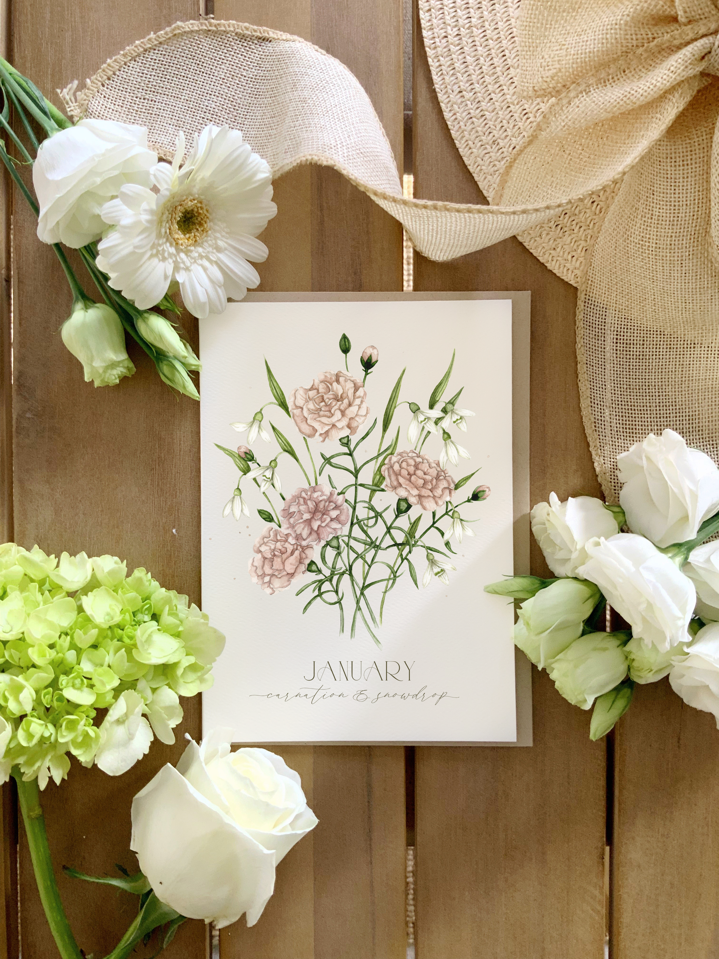 January Birth Month Flower Card