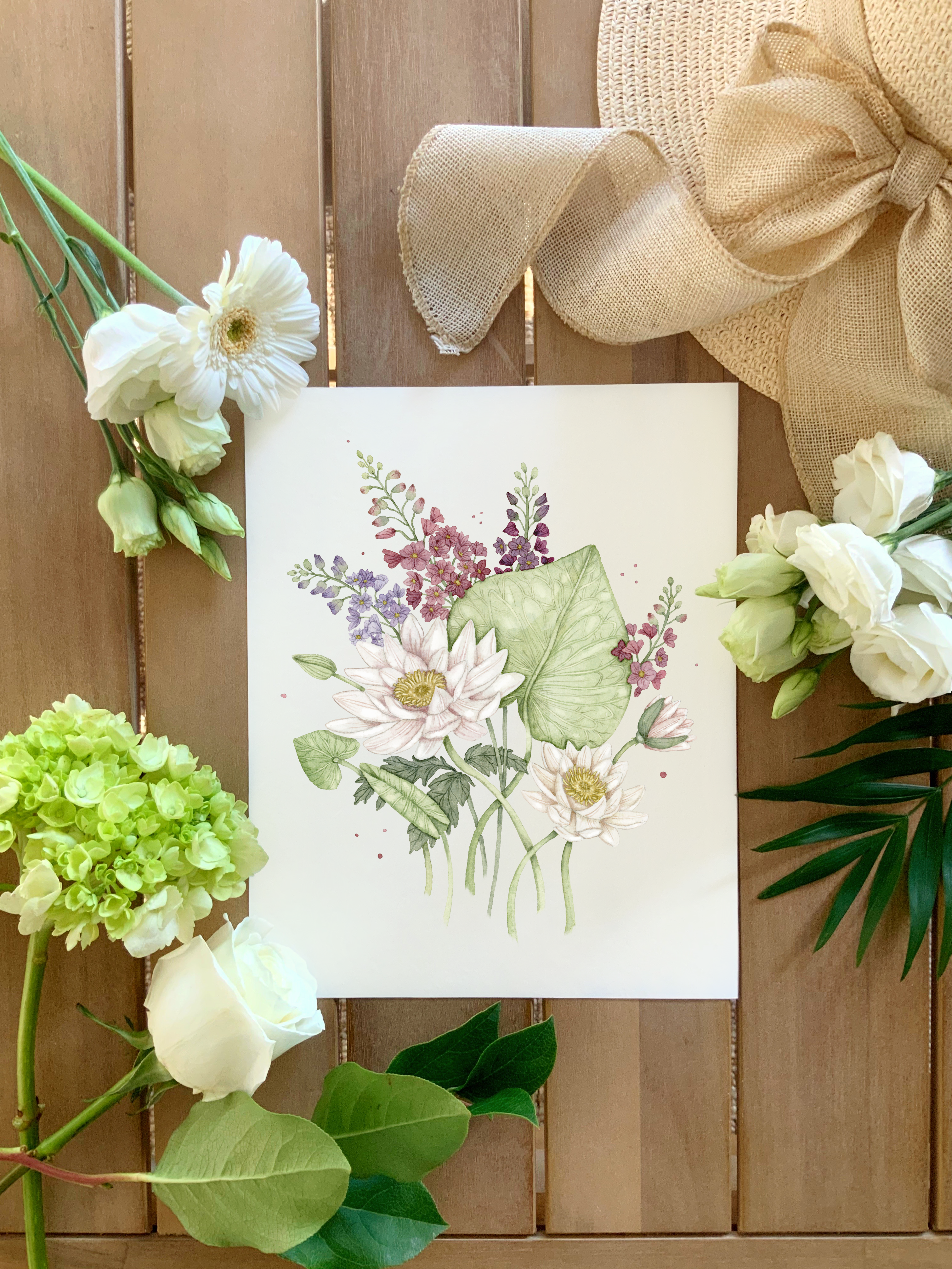 July: Larkspur and Water Lily