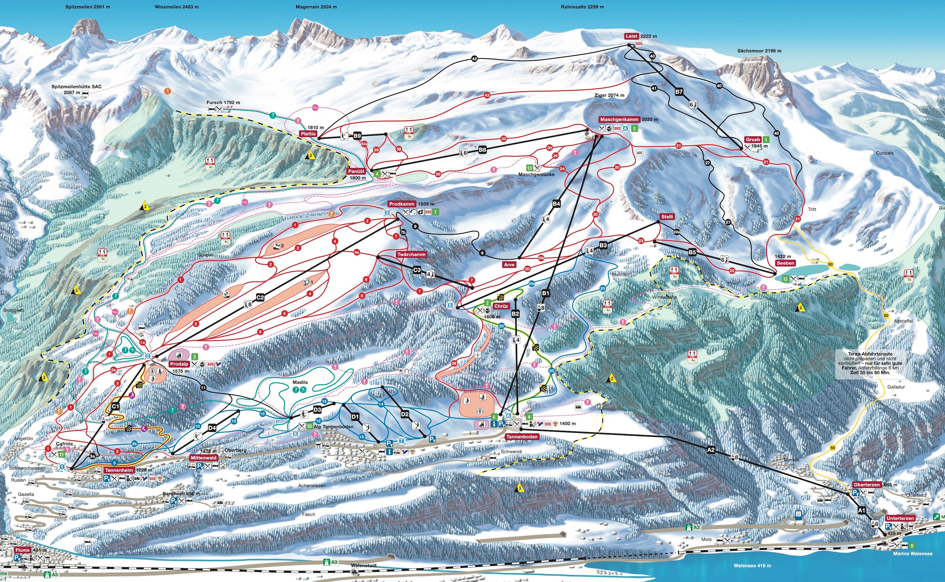 Skigebied Flumserberg pistekaart