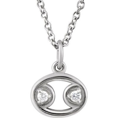 Cancer 14k Gold Zodiac Necklace with Two Diamonds