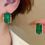 Thumbnail: Green Geometric Stud Earrings