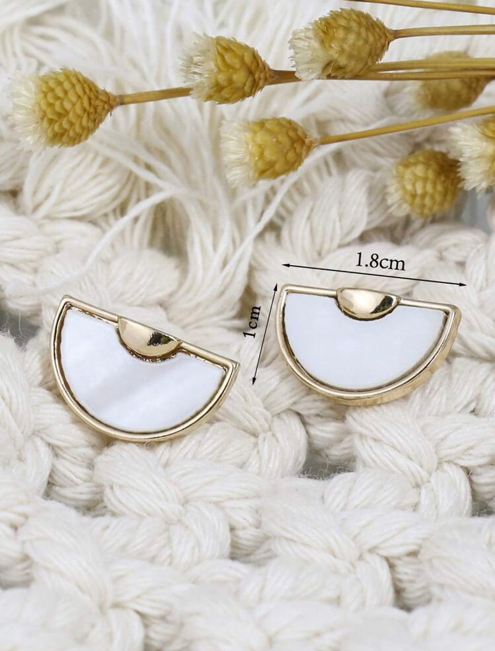 Thumbnail: White And Gold Geometric Stud Earrings