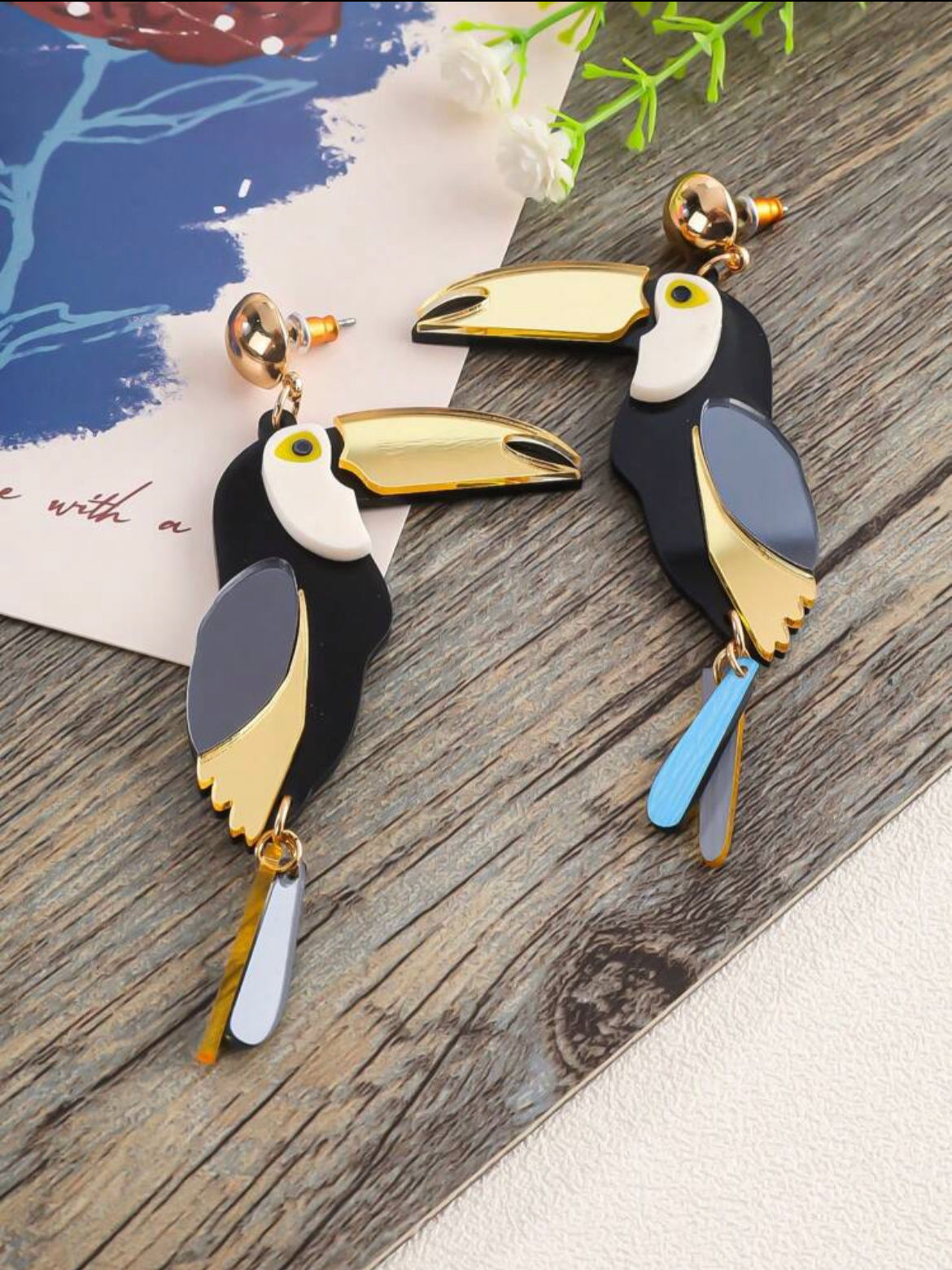 Acrylic Toucan Shaped Bird Earrings