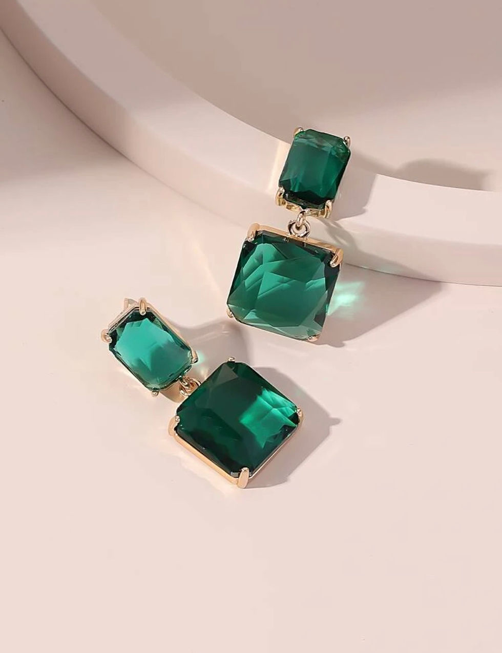 Thumbnail: Faux Emerald Drop Earrings