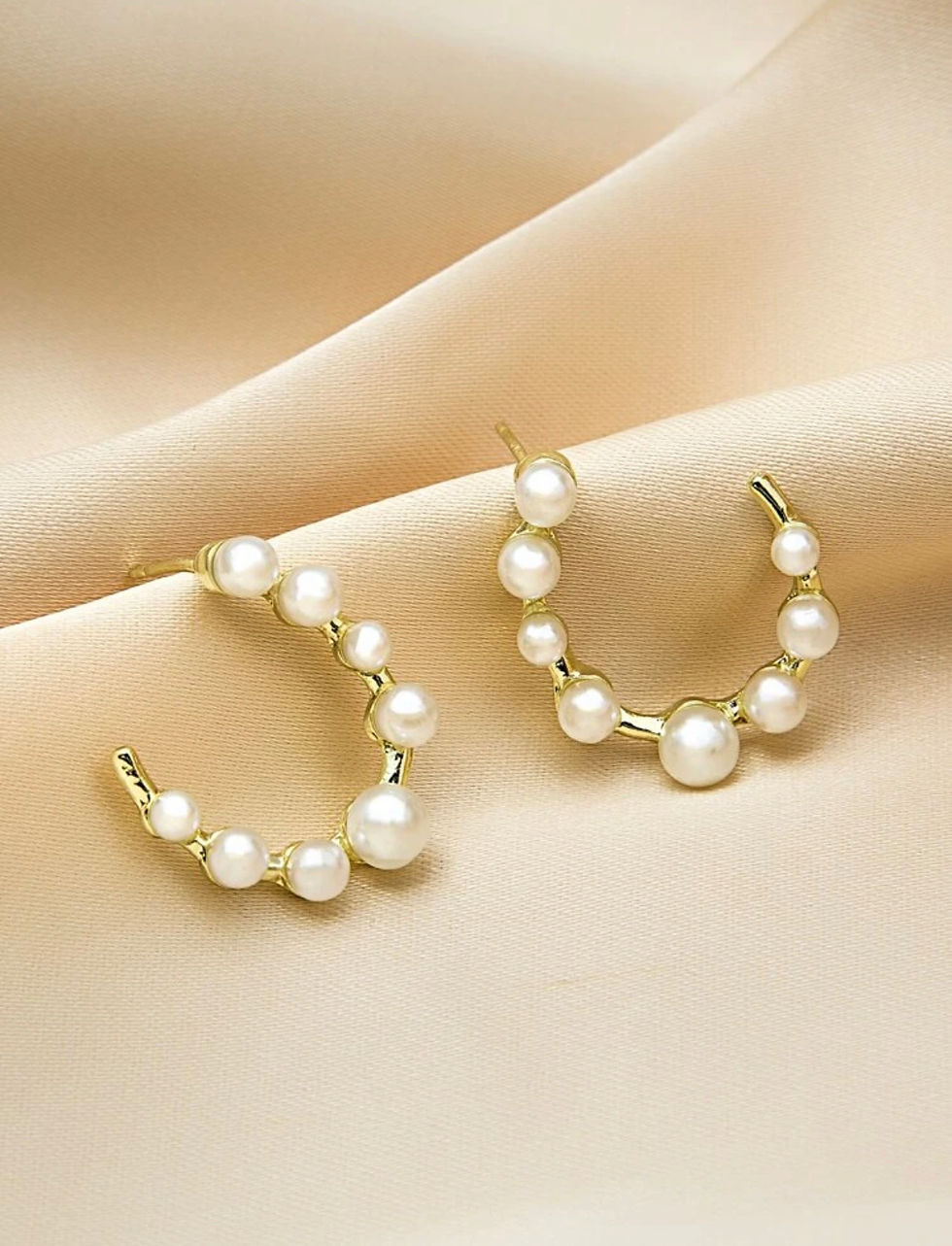 Thumbnail: Faux Pearl Hoop Earrings