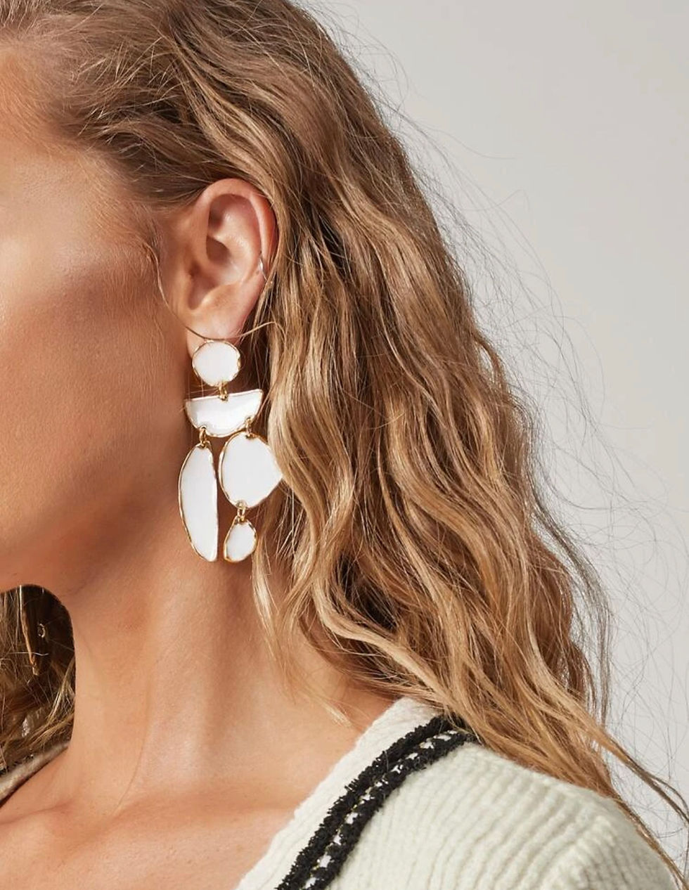 Thumbnail: White Geo Drop Earrings