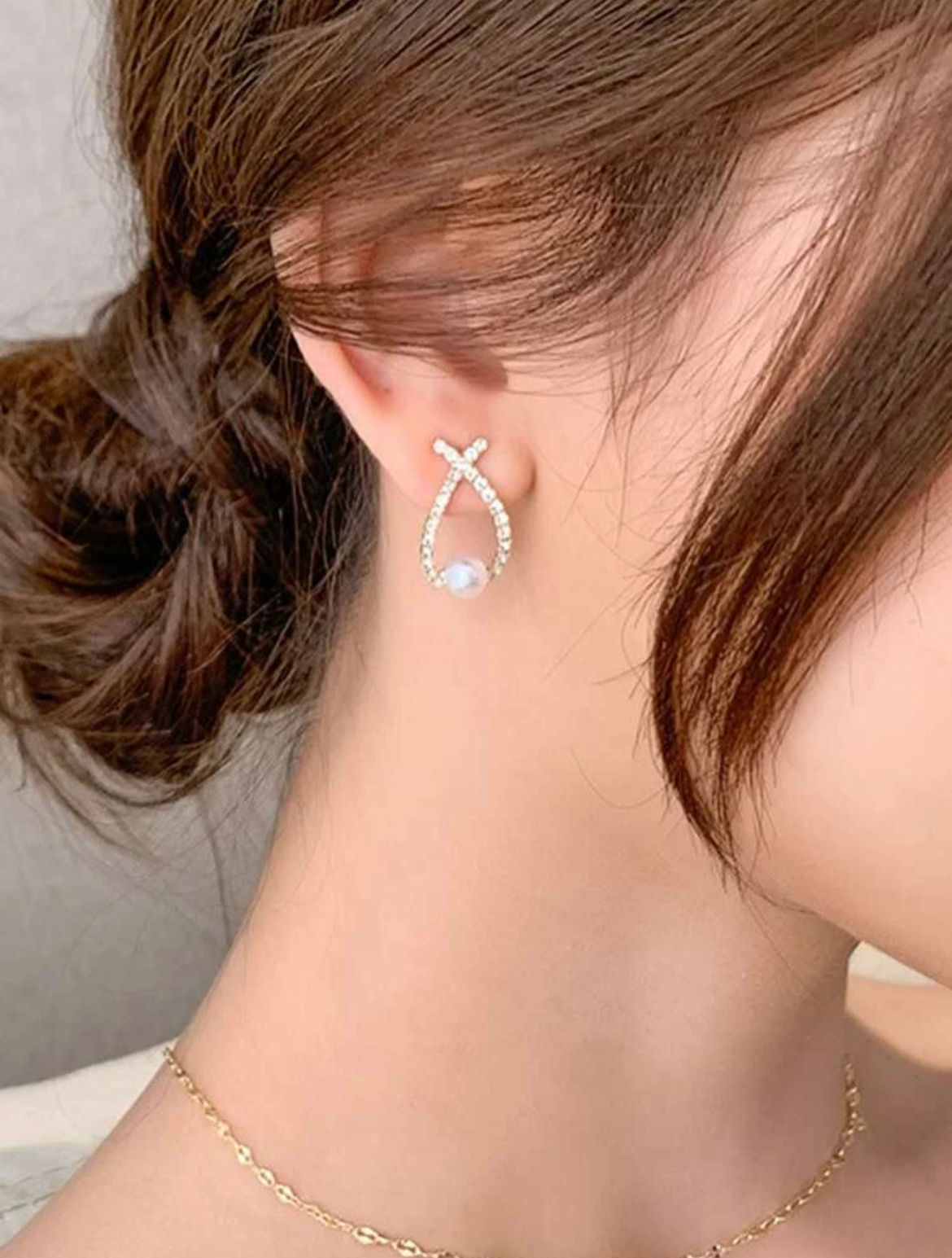 Faux Pearl And Rhinestone Curved Earrings