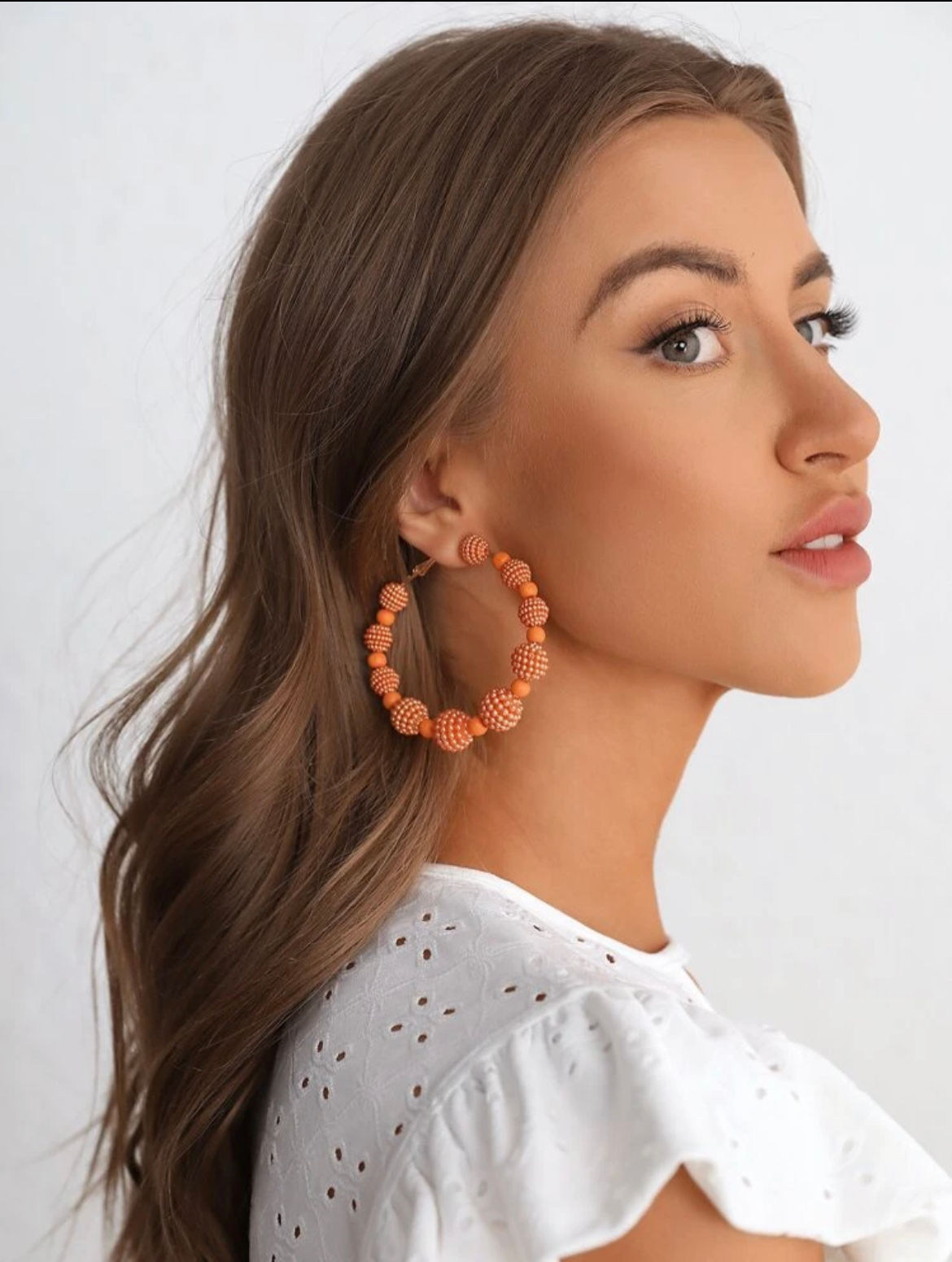 Orange Beaded Hoop Earrings