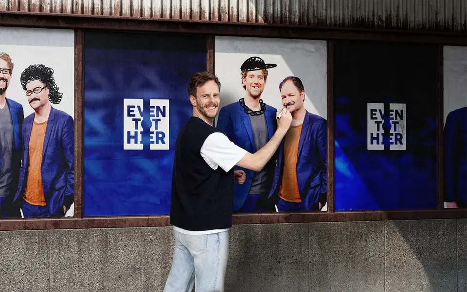 Satirische fotobewerkingen voor tv-programma Even Tot Hier, ontworpen door Ornée Creatives