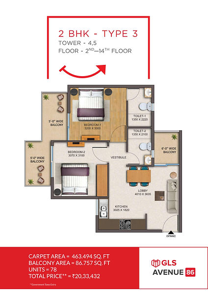 GLS AVENUE 86 2 BHK TYPE 3