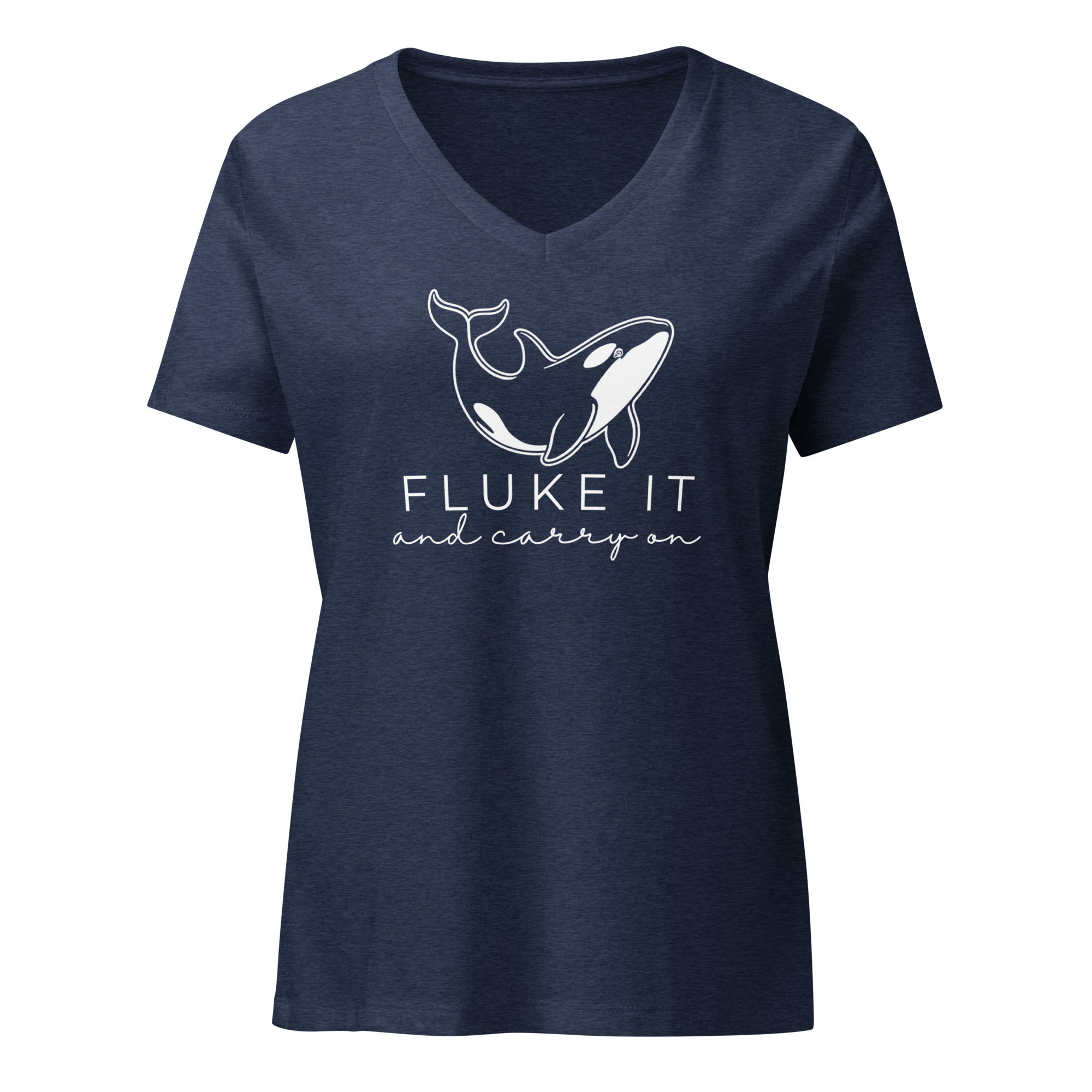 Women’s relaxed Fluke It Orca v-neck t-shirt
