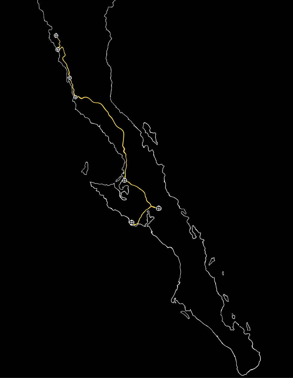 Arte vectorial, mapa de Baja California. Ruta de Surgencia