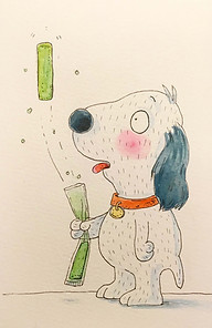 Mary Cousins Illustration; Drawing; Pen and Ink; Watercolour; Dog; Slippy; Popsicle; Isle of Man