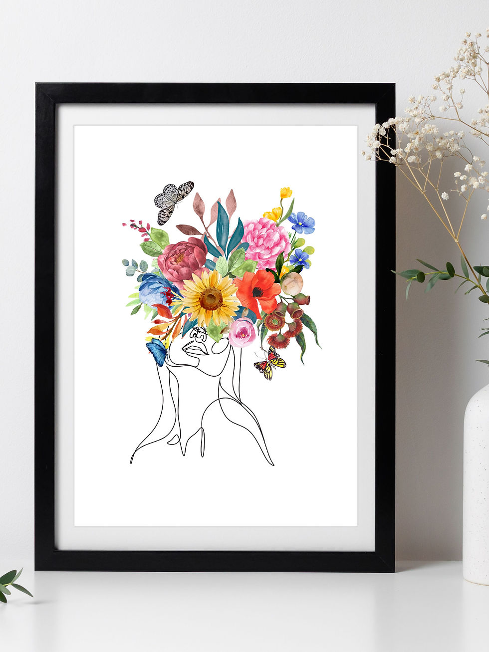 Thumbnail: woman line art with flower head on table