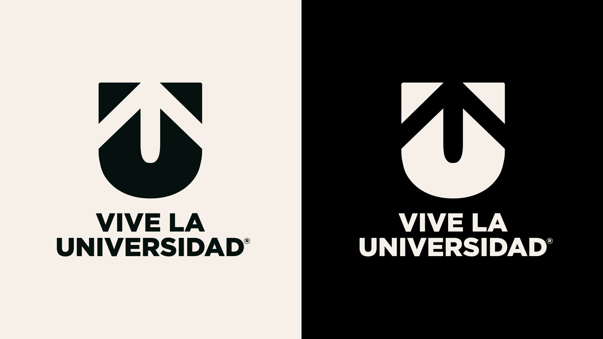 Brand identity design, black & white versions, for Vive La Universidad in Quito, Ecuador