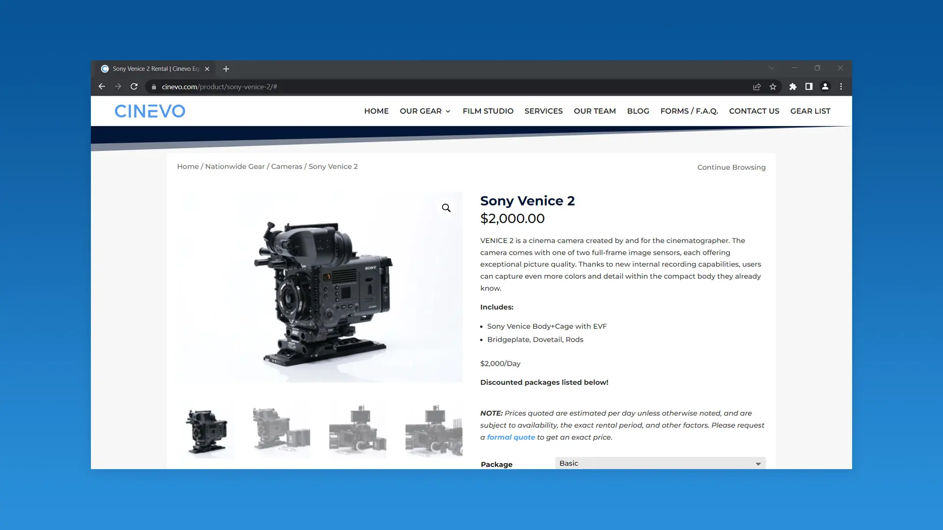 Online product rental page by CINEVO, in Los Angeles, California, United States