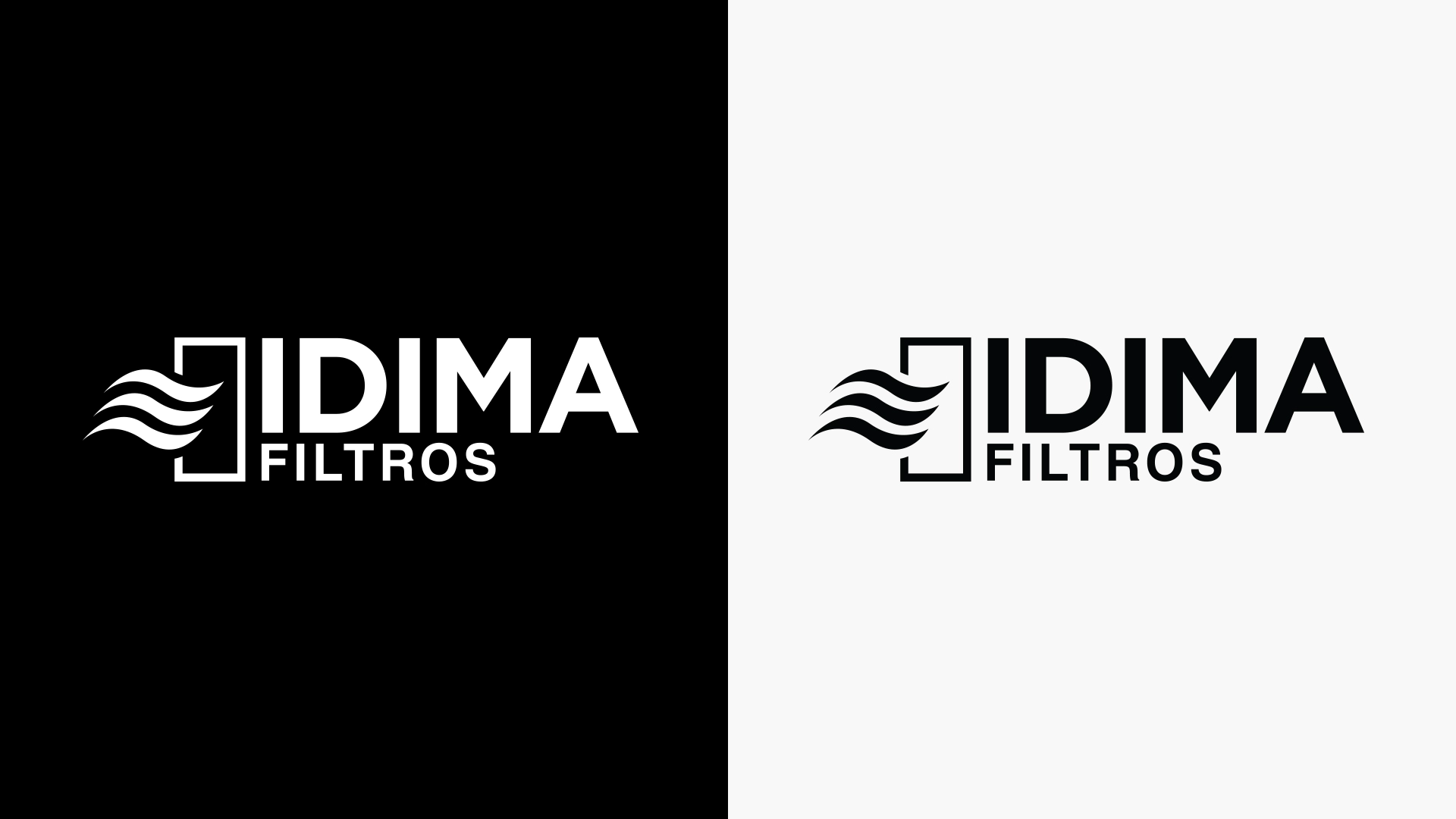 Brand identity variations in black and white, for IDIMA Filtros in Quito, Ecuador