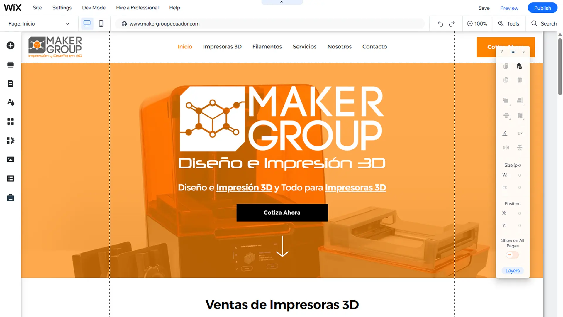 Adaptive website design for desktop devices, for Maker Group Ecuador in Quito, Ecuador