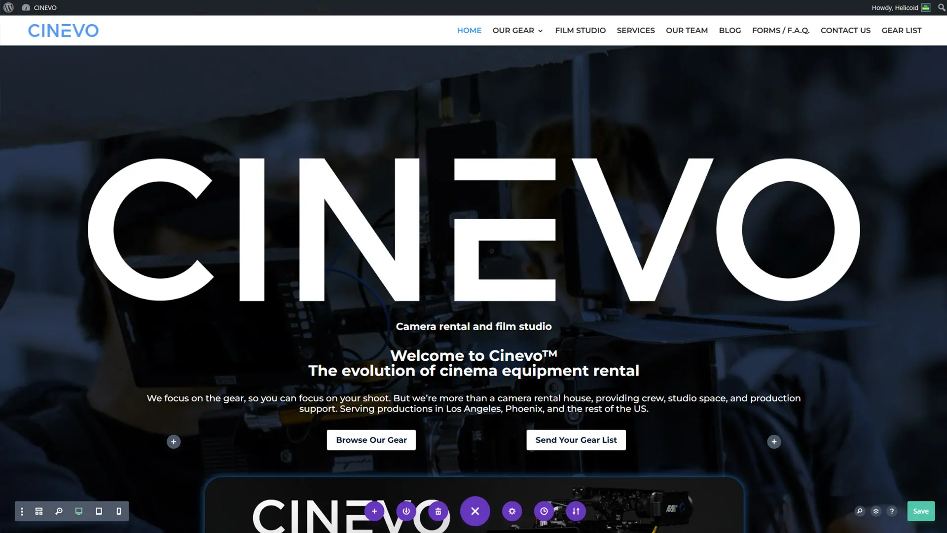 Responsive website design for desktop devices, for CINEVO in Phoenix, Arizona, United States