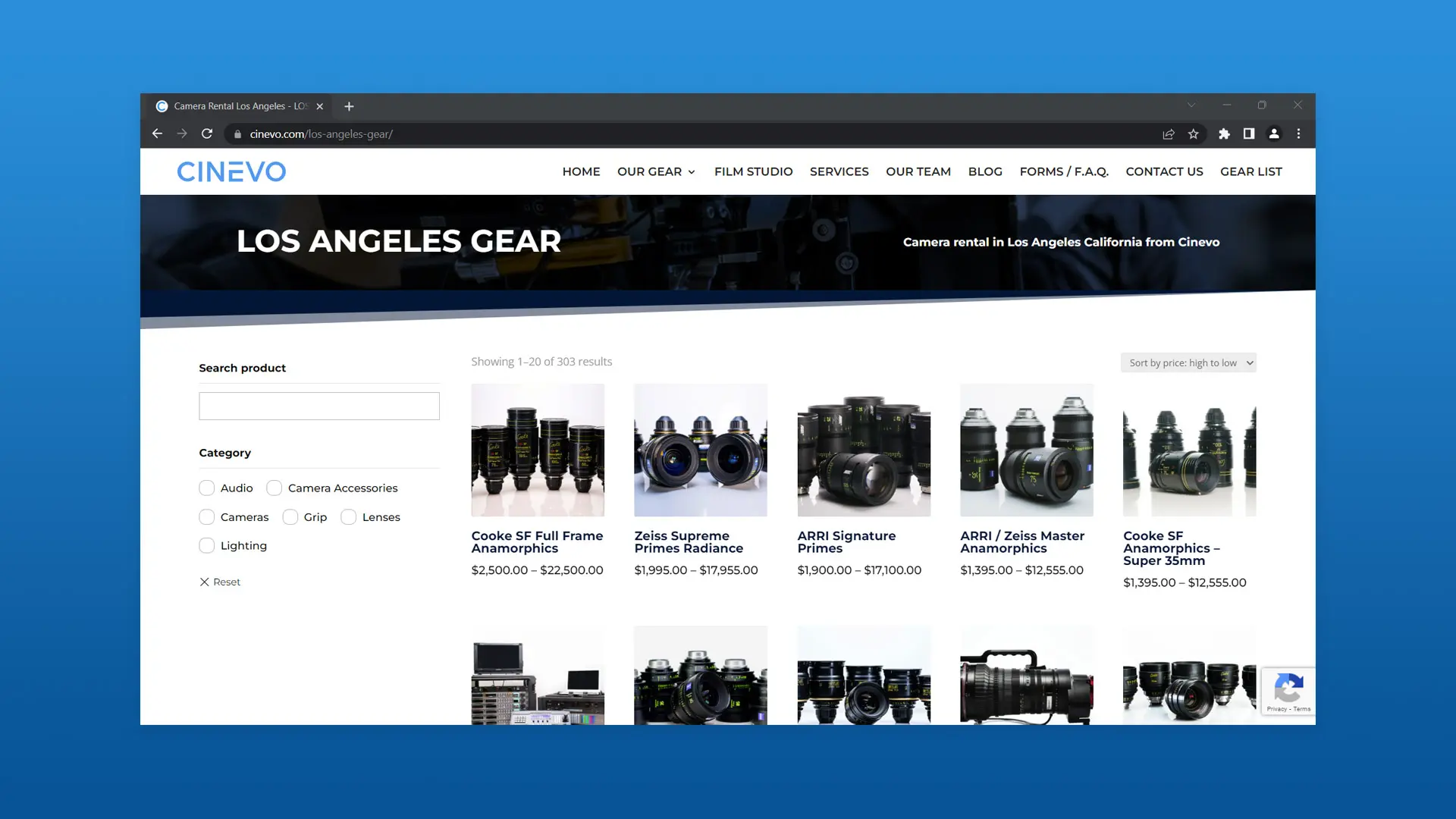 Online rental website for Los Angeles, California, by CINEVO