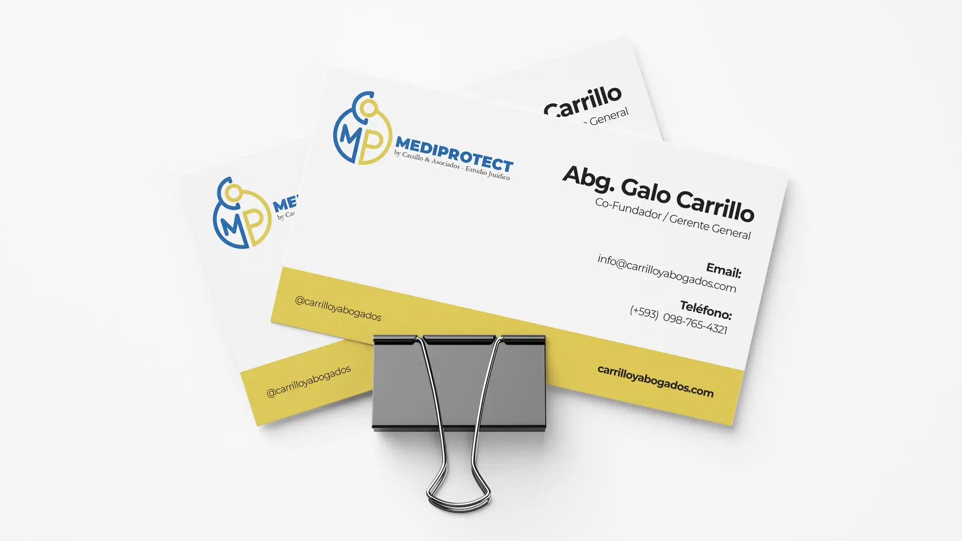 Brand application in business card for Mediprotect in Quito, Ecuador