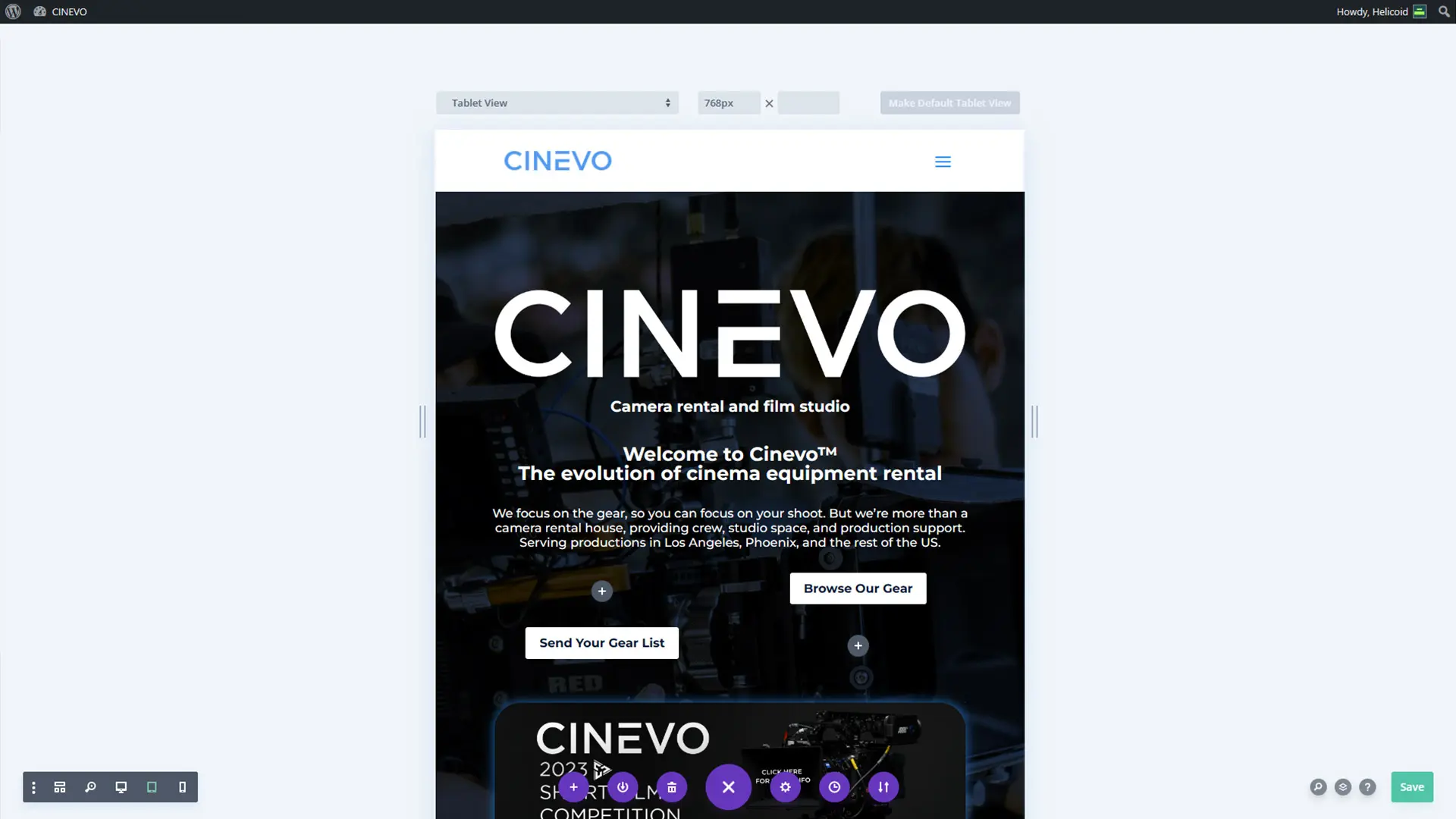 Responsive website design for tablets, for CINEVO in Phoenix, Arizona, United States