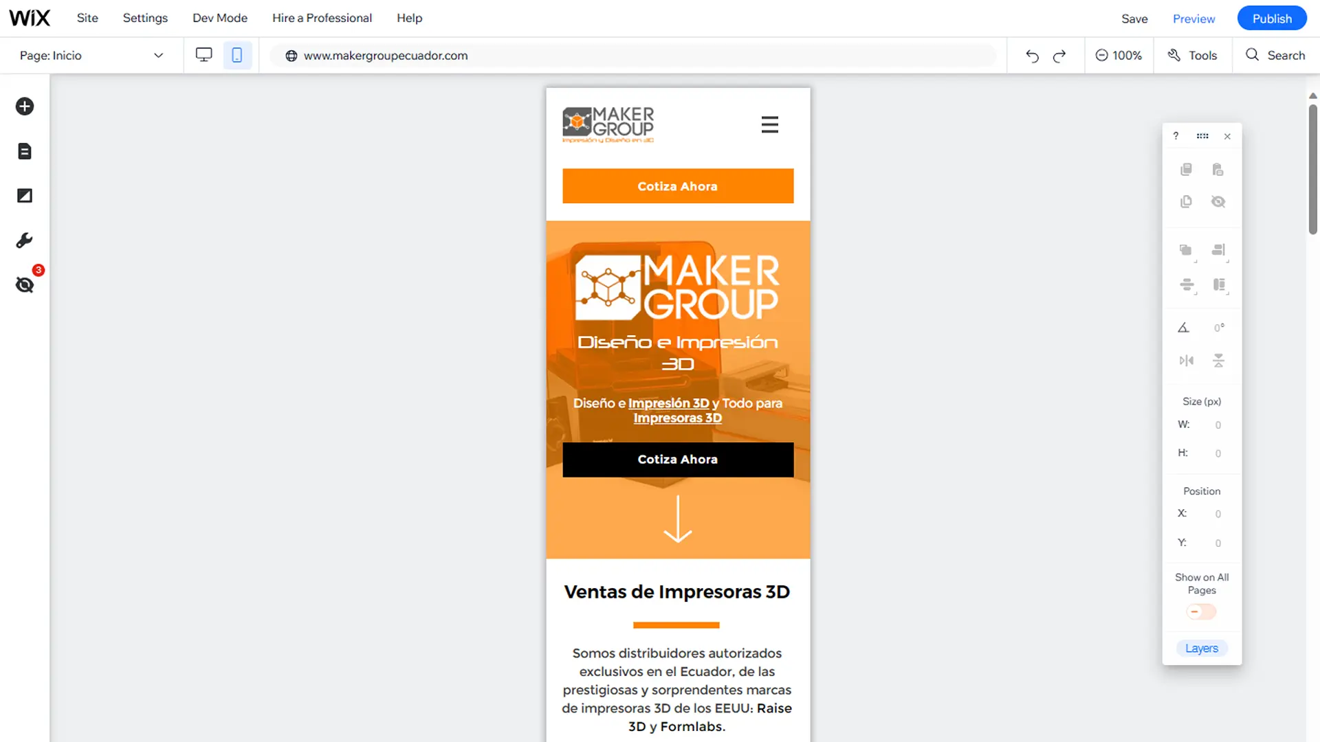 Adaptive website design for mobile devices, for Maker Group Ecuador in Quito, Ecuador