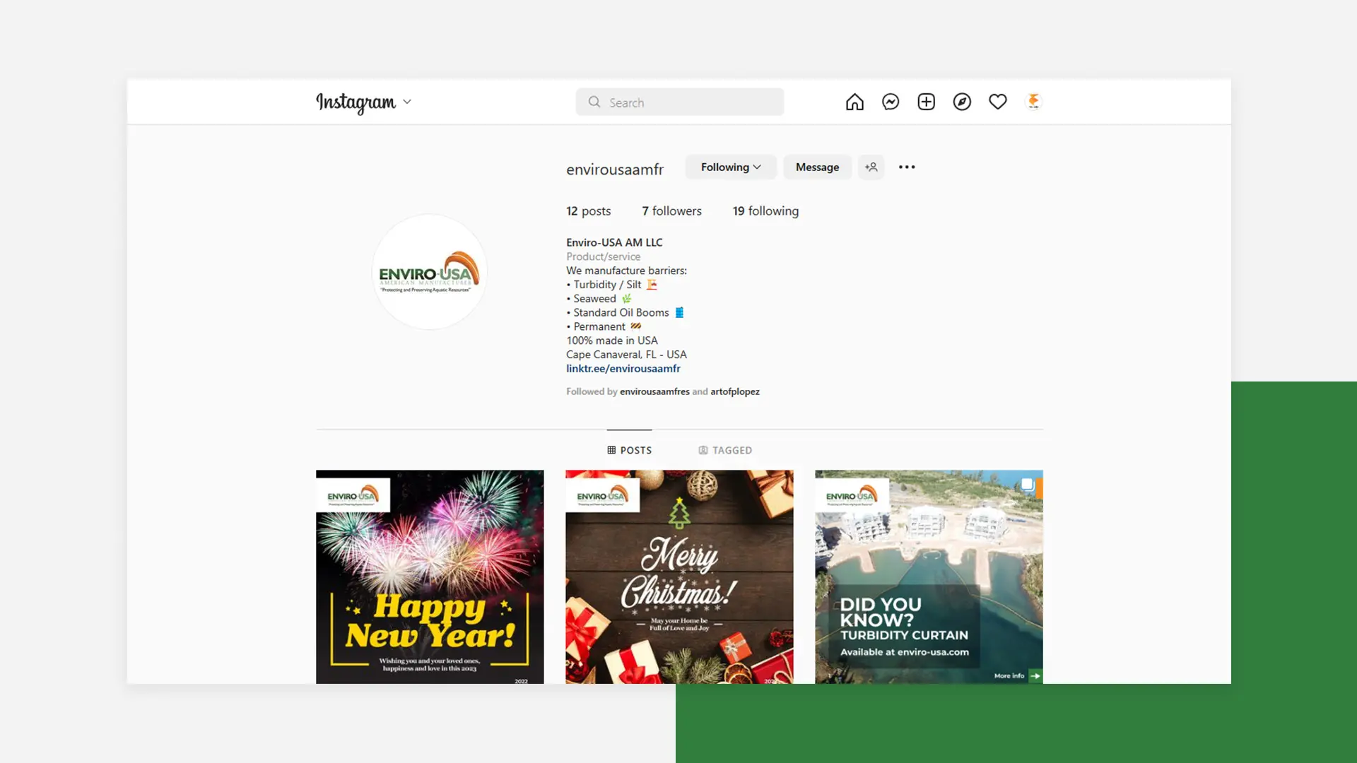 Social media content design, marketing strategy, social media ads for Enviro-USA in Cape Canaveral, Florida