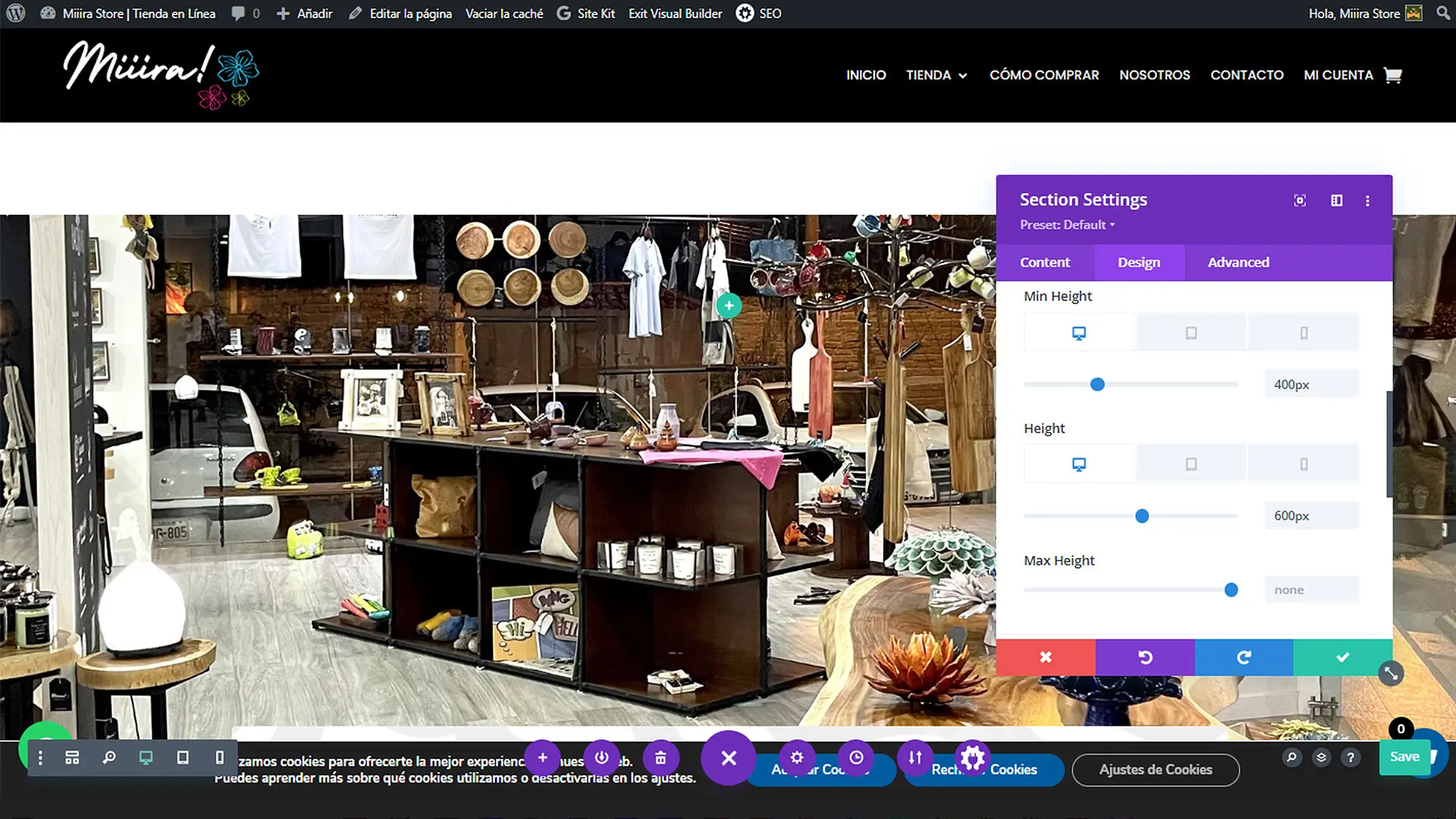 DIVI responsive website design editor on WordPress for Miiira! in Cuenca, Ecuador by Helicoid Studio