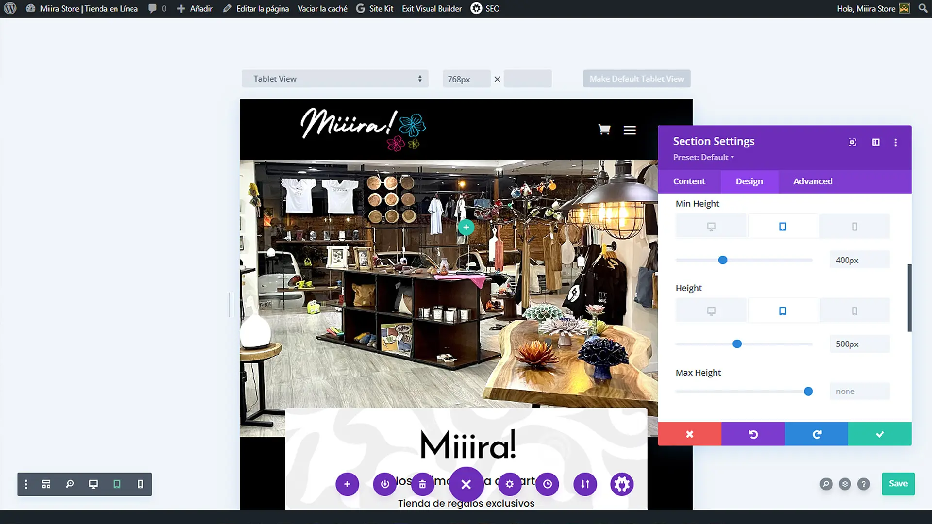 DIVI responsive website design editor on WordPress for Miiira! in Cuenca, Ecuador by Helicoid Studio