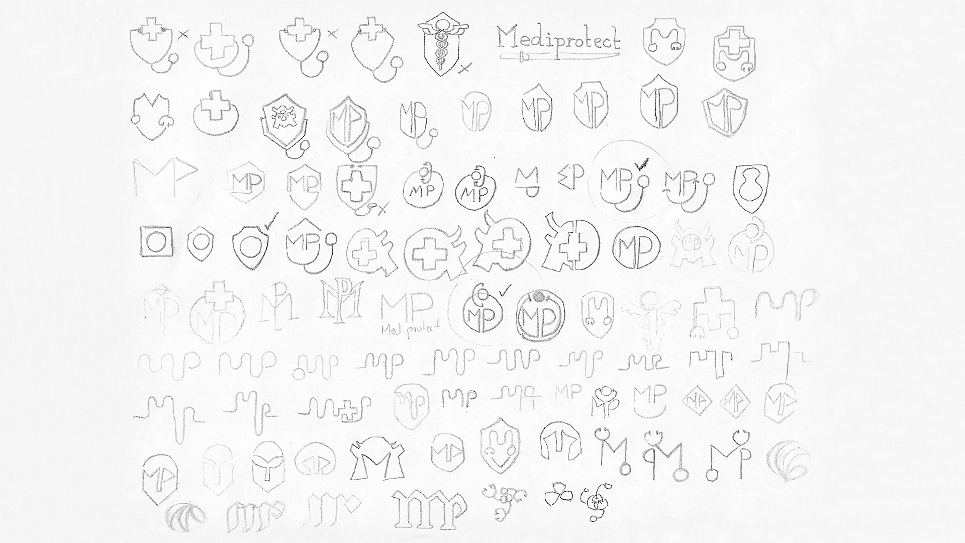 Visual identity logotype drafts for Mediprotect in Quito, Ecuador by Helicoid Studio