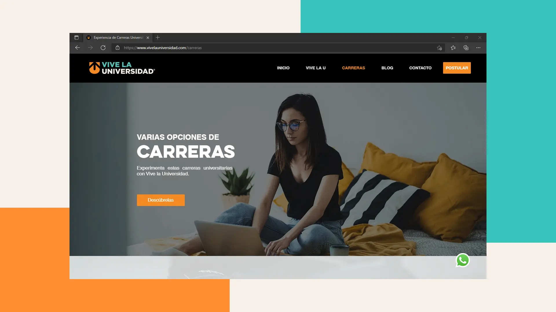 Website design, desktop version, for Vive La Universidad in Quito, Ecuador by Helicoid Studio
