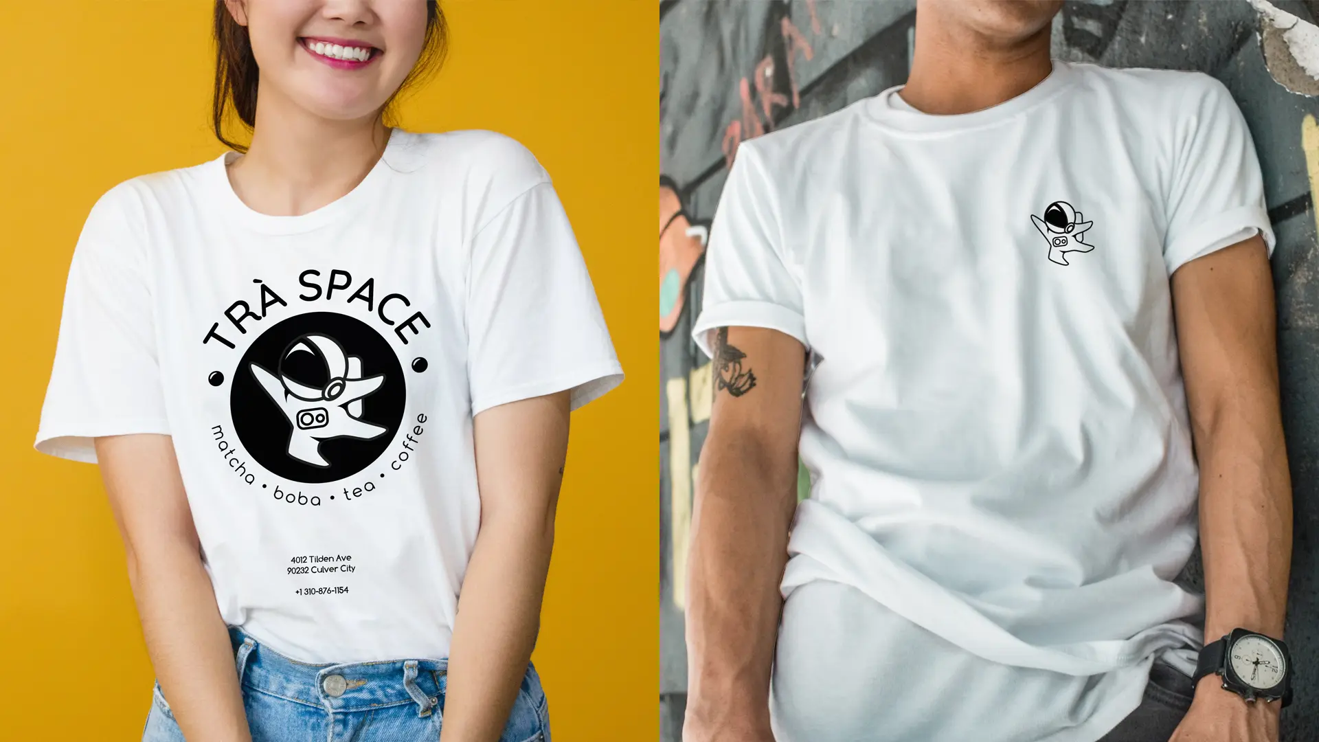 Trà Space's visual identity and brand applied in different applications