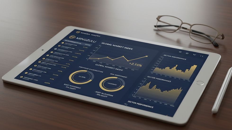 Close-up view of a digital tablet displaying financial data and analytics