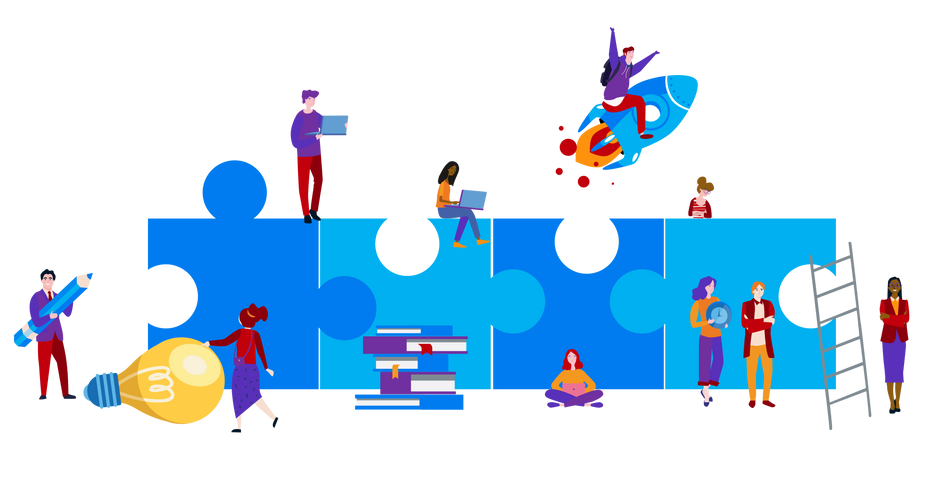 Series of jigsaw pieces connecting different functions and job roles