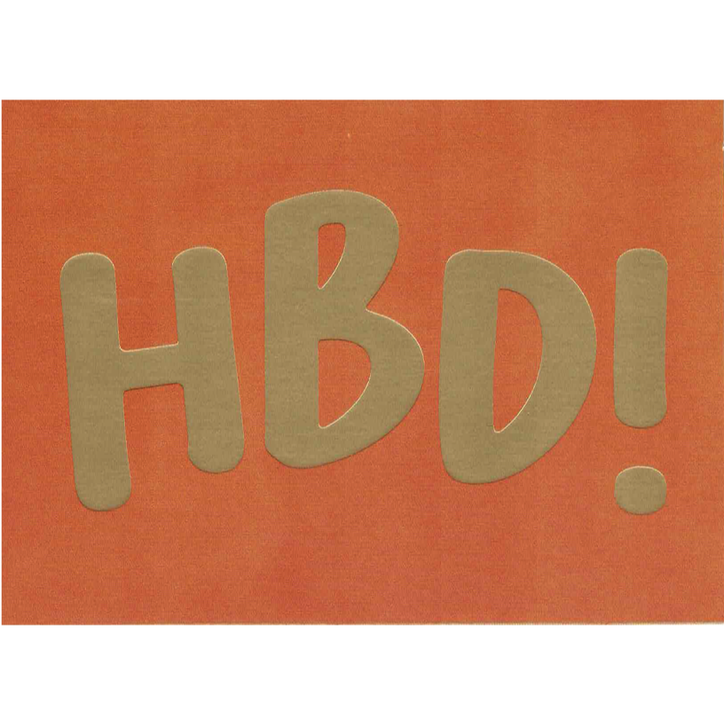 Thumbnail: Text "HBD!" in large letters on a textured orange background.
