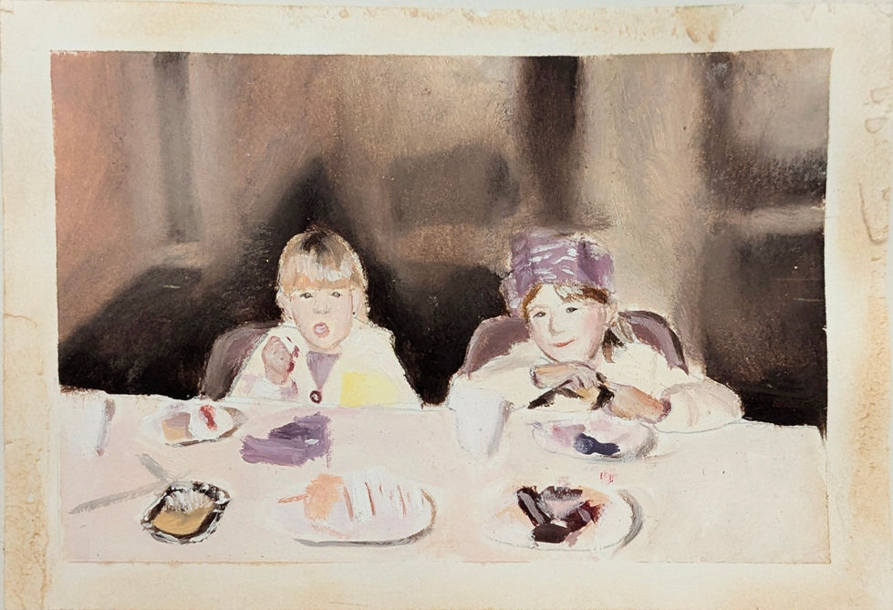 Oil painting Her young