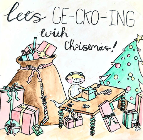 Lets Ge-cko-ing with christmas - watercolour