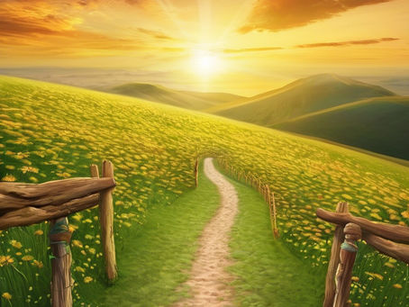 Trail through the meadow toward sunlight