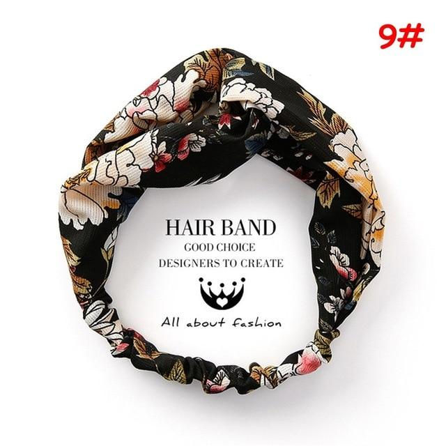 Miniature : Twist Cross Floral Elastic Knotted Headband