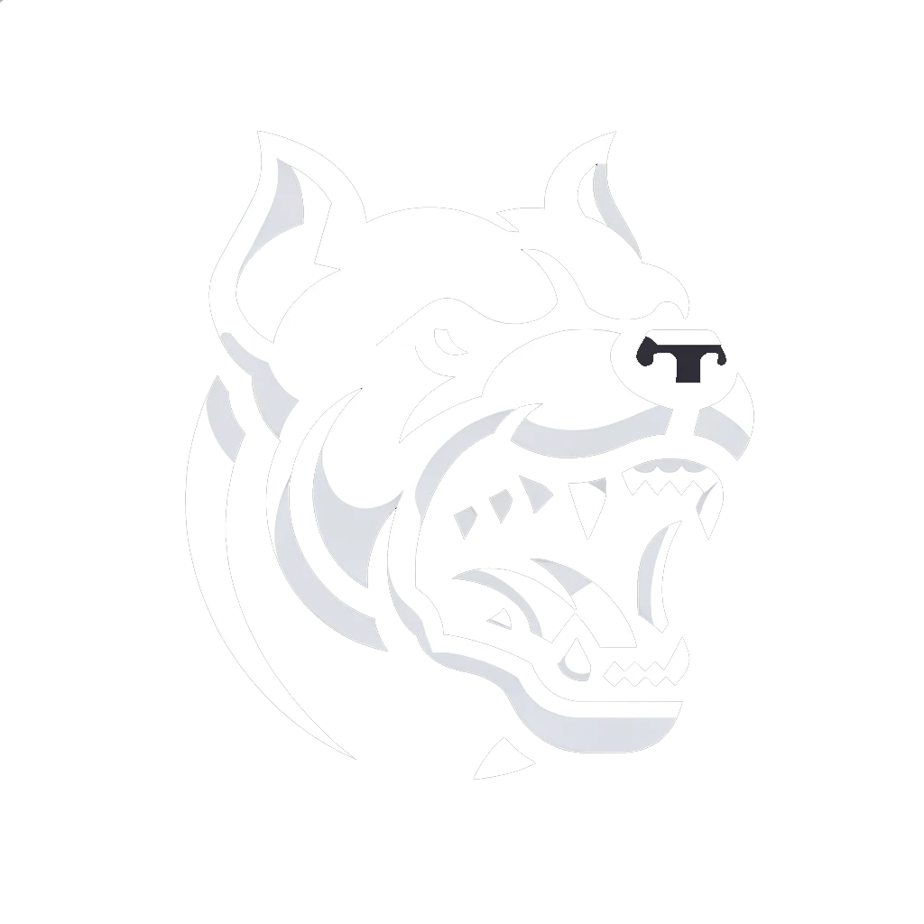 Logo depicting a large dog in an aggressive stance, symbolizing specialized services in managing and modifying aggressive dog