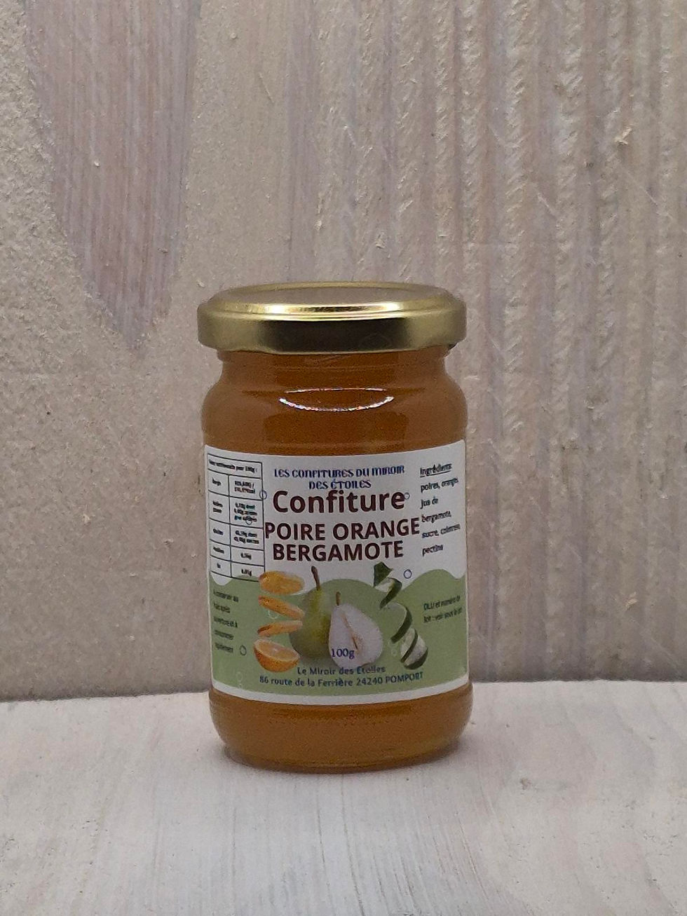 pot de confiture poire orange bergamote 100g