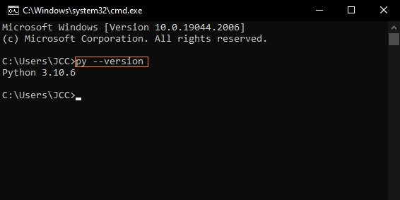 Checking Python Version using Windows Command Prompt