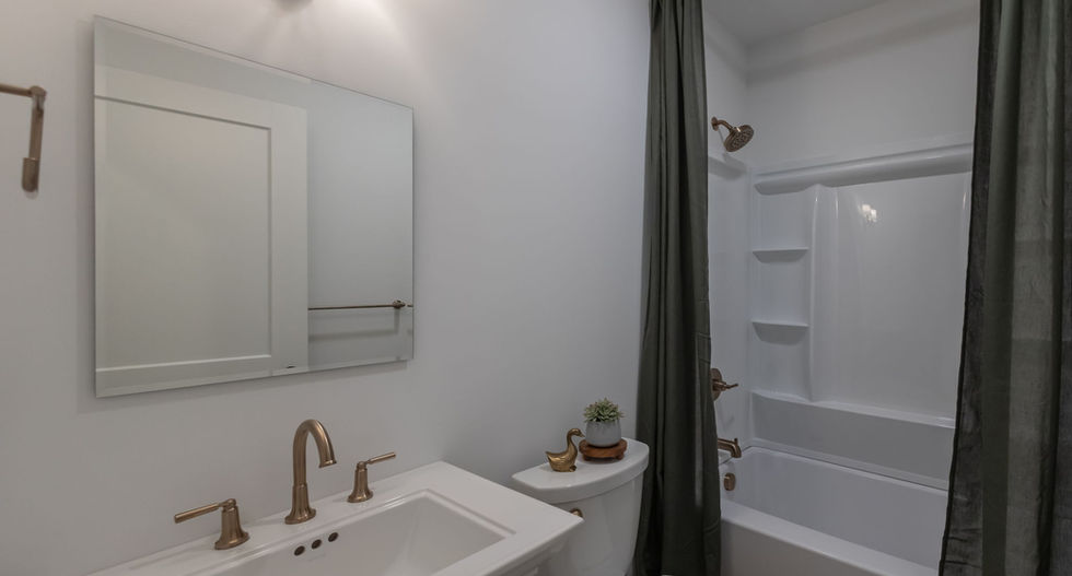 Basement bathroom renovation with modern finishes in Boone NC by Arrow Works